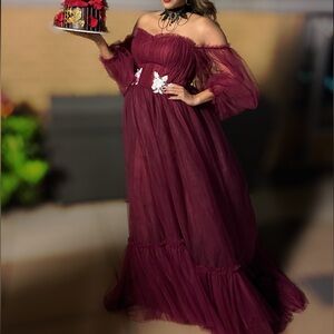 Elegant Burgundy Off-Shoulder Dress